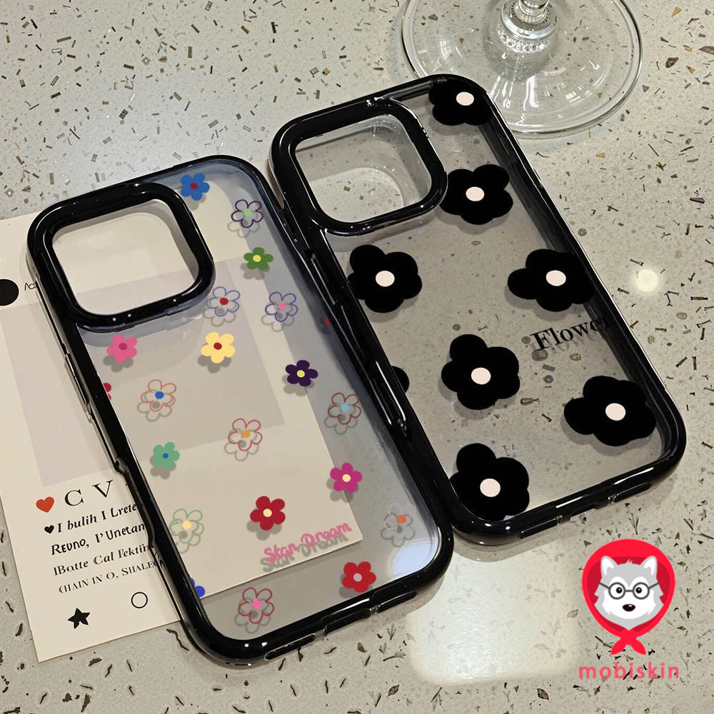 เคสโทรศัพท์ สำหรับ iPhone 11 13 16 ProMax 17 iPhone 13 14 15 ProMax 12 13 ProMax อะคริลิค 2 in 1 การ์ตูนน่ารัก ดอกไม้