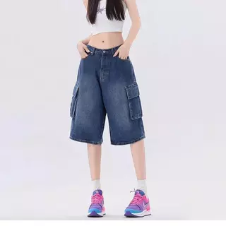 S-7XL กางเกงขาสั้นยีนส์ 5 ส่วน คาร์โก้ คาร์ใจ ใส่สบาย ผ้านุ่ม ใส่ได้ทั้งชายและหญิง