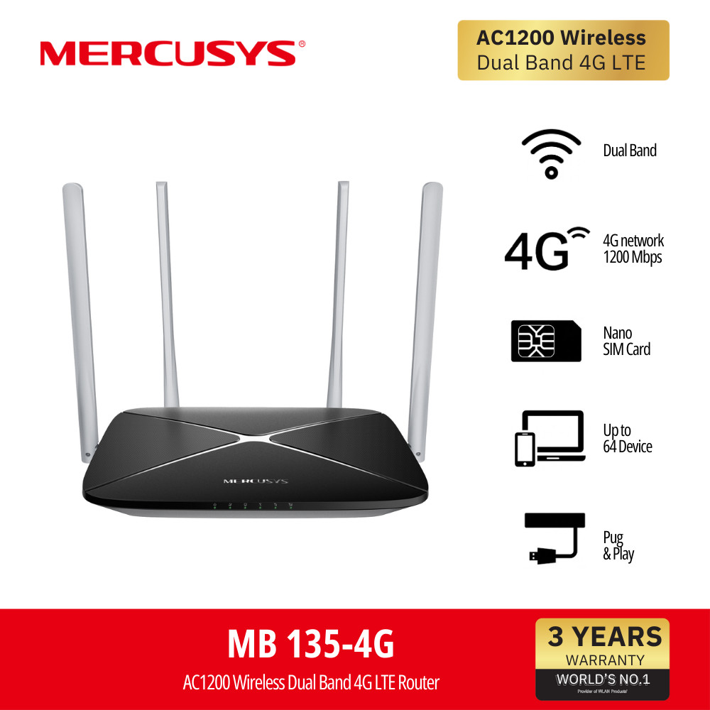 MERCUSYS MB135-4G AC1200 Wireless Dual Band 4G LTE Router เราเตอร์ซิมการ์ด 4G