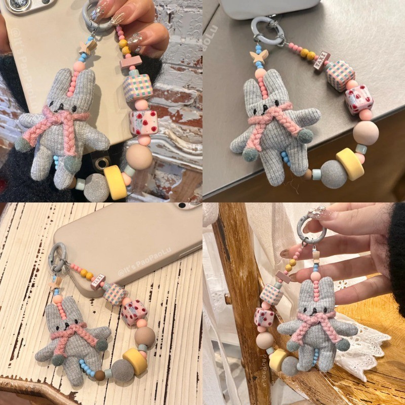 กระต่าย Handmade DIY สายคล้องโทรศัพท์ Lanyard การ์ดกันลื่นสําหรับ iPhone 17 CCD กล้อง Airpods กระเป๋านักเรียน Ins เกาหลีใหม่ที่กําหนดเองลูกปัด
