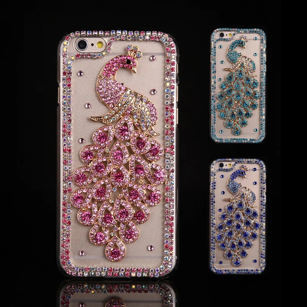 เคสเพชรรูปนกยูงพร้อมหินสําหรับ IPhone 17 13 14 Pro Max IP 15 Pro MAX 16 Plus เคสโทรศัพท์เคสเพชร