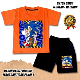 【จัดส่งไทย】ชุดเซ็ต 2ชิ้น BOB BOYS SHORT SLEEVE SUITS GIRLS เสื้อยืด SONIC 2 COTTON DTF CLN สีดํา