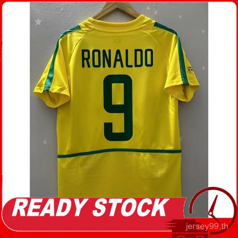 พร้อมสต็อก Retro Edition 2002 Brazil Home Ronaldinho เสื้อฟุตболล์คุณภาพสูง