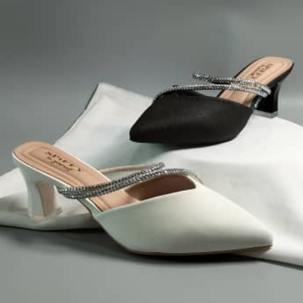 SPiFFY DAYNA Soft PU Rhinestone Strap Mules, Kaki Runcing Tungi Mules Untuk Wanita-NR6100