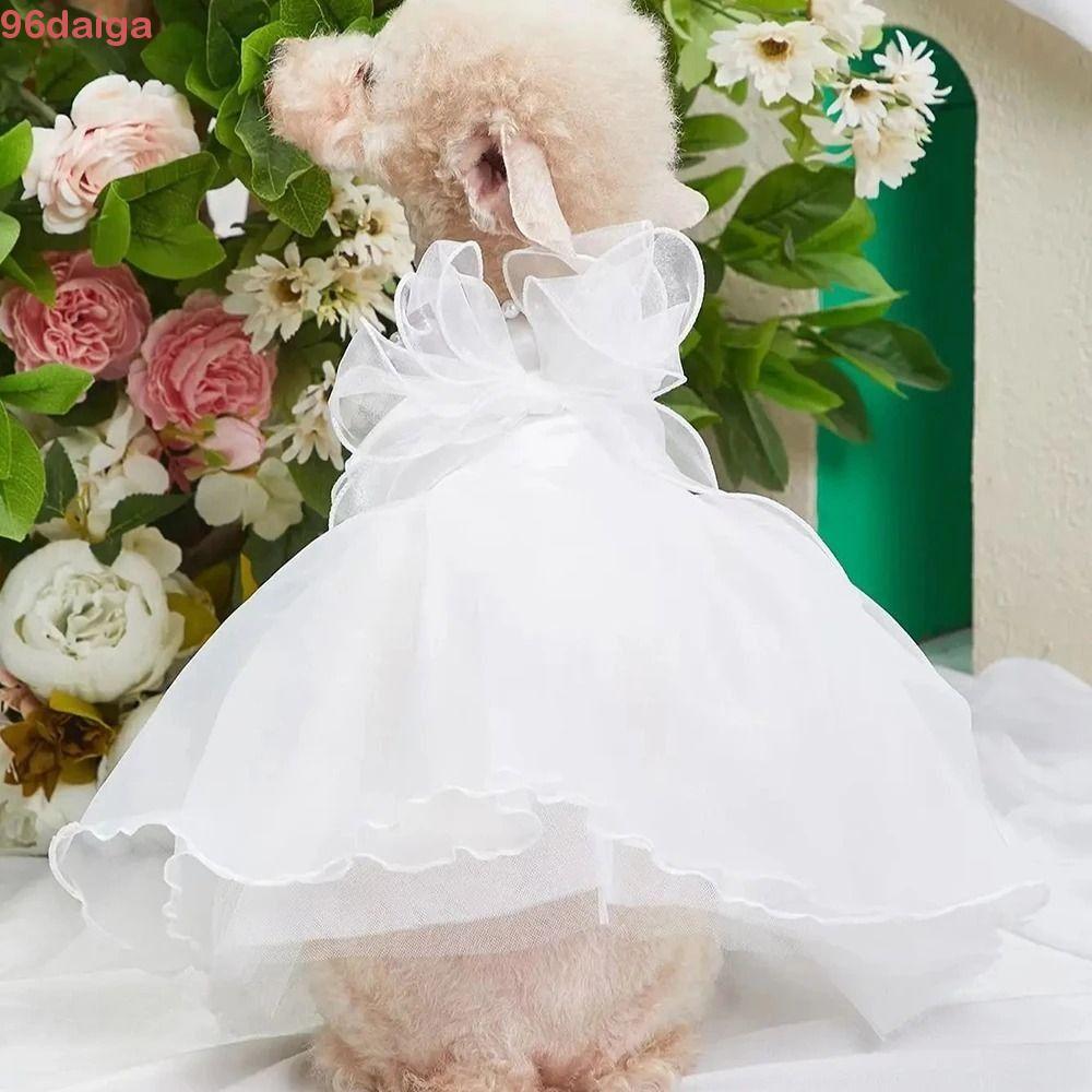 DAIGA Cat Dog Wedding Dress, Organza Satin Princess Dress, Fairy Dress Cute Big Bow Soft Pet Skirt F