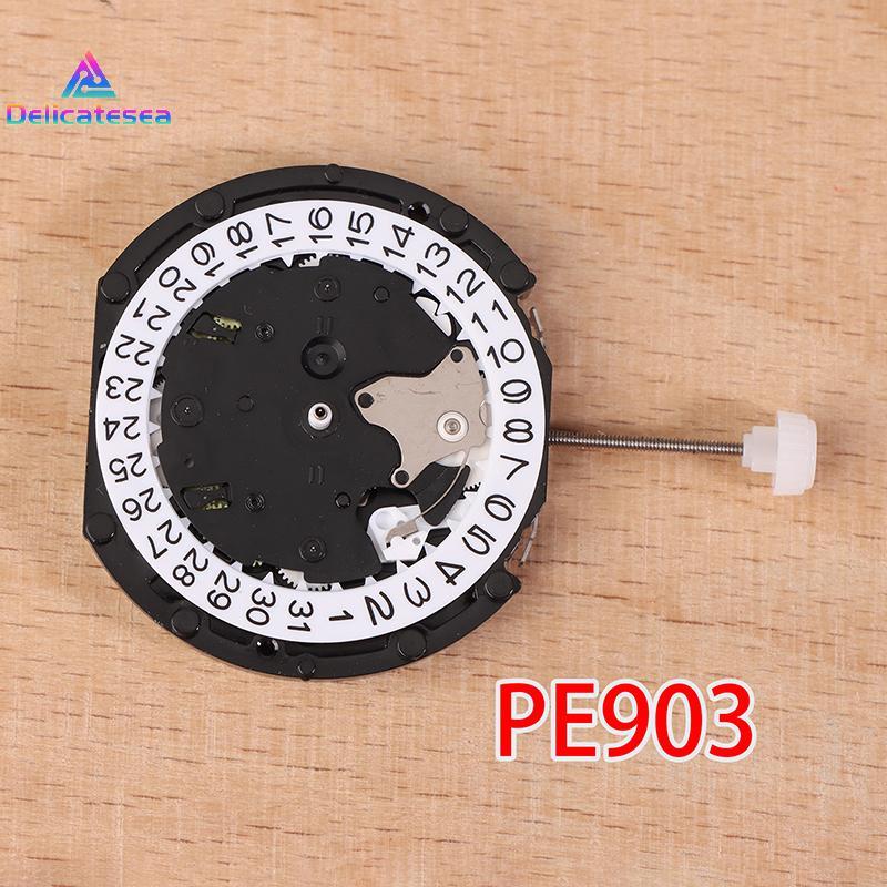 [Delicatesea] PE903 Movement Sunon Pe90 China Ligne Quartz Three Hands With 3eyes Date Small Chronograph Second Minute,1/10se PE903-3 ใหม่