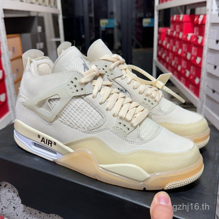 Cool Cushion Explosion OFF WHITE [GX No.1] Jordan 4 รองเท้าผ้าใบรองเท้าผู้ชาย OFF-WHITE AJ4 Fan EU40