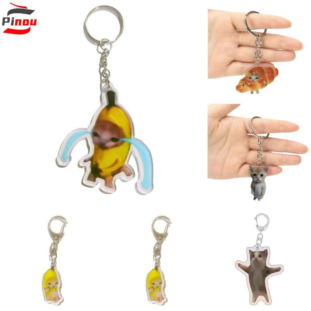 PINOU Happy Banana Cat พวงกุญแจ, Banana Cat กระเป๋าเป้สะพายหลัง Charm Banana Cat ห่วงโซ่โทรศัพท์มือถ