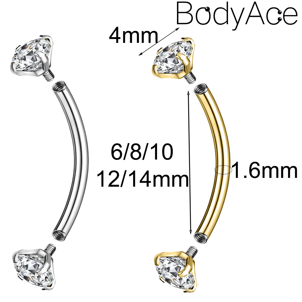 Bodyace แหวนคิ้วสแตนเลส 1 Pc 14G เจาะคิ้วต่างหูคริสตัล Rook หูเจาะ Helix Stud ต่างหูเงินแหวนสะดือ