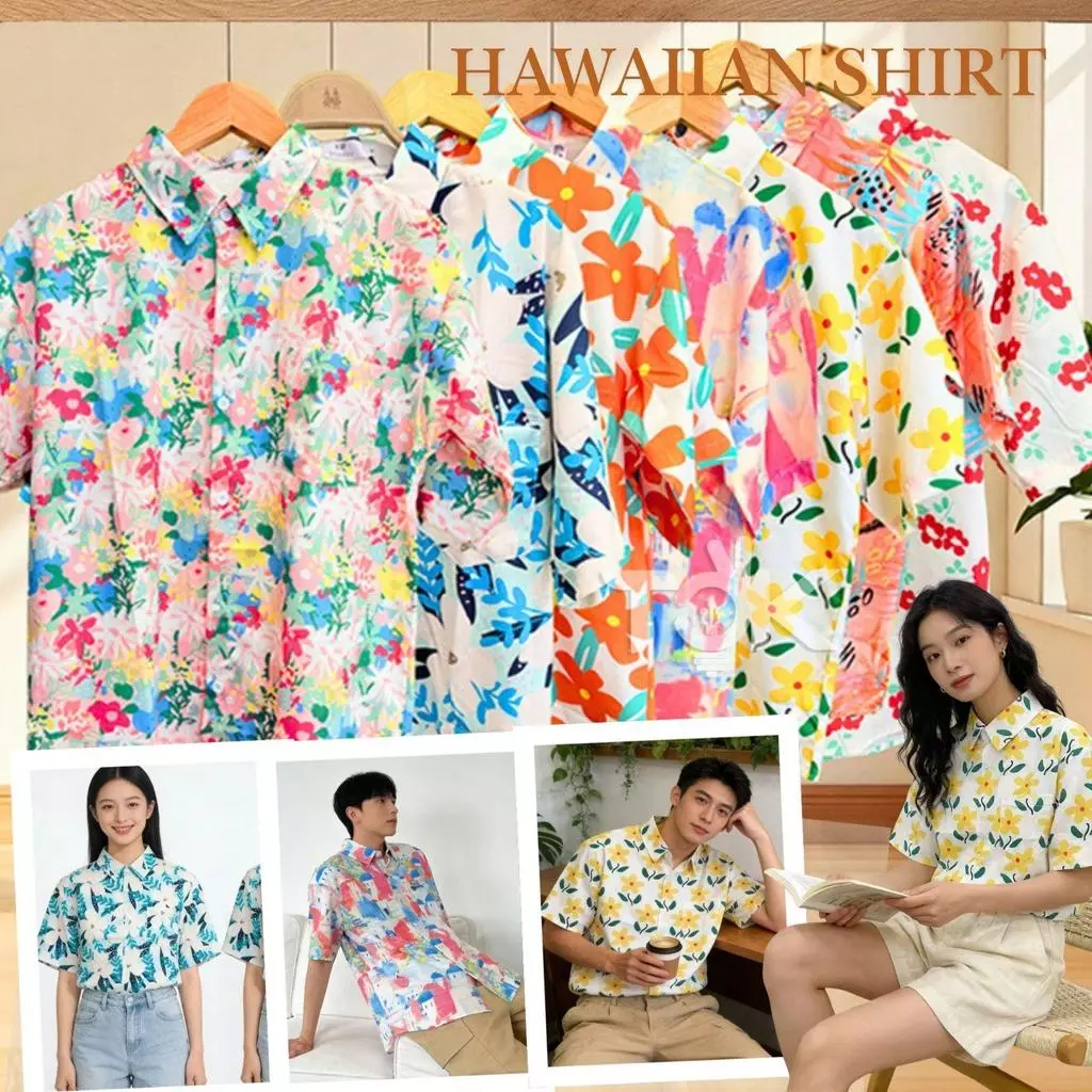 เสื้อสงกรานต์ฮาวายแขนสั้น ผ้าลายดอกสีสดใส ผ้านิ่ม M-2XL thumbnail 7