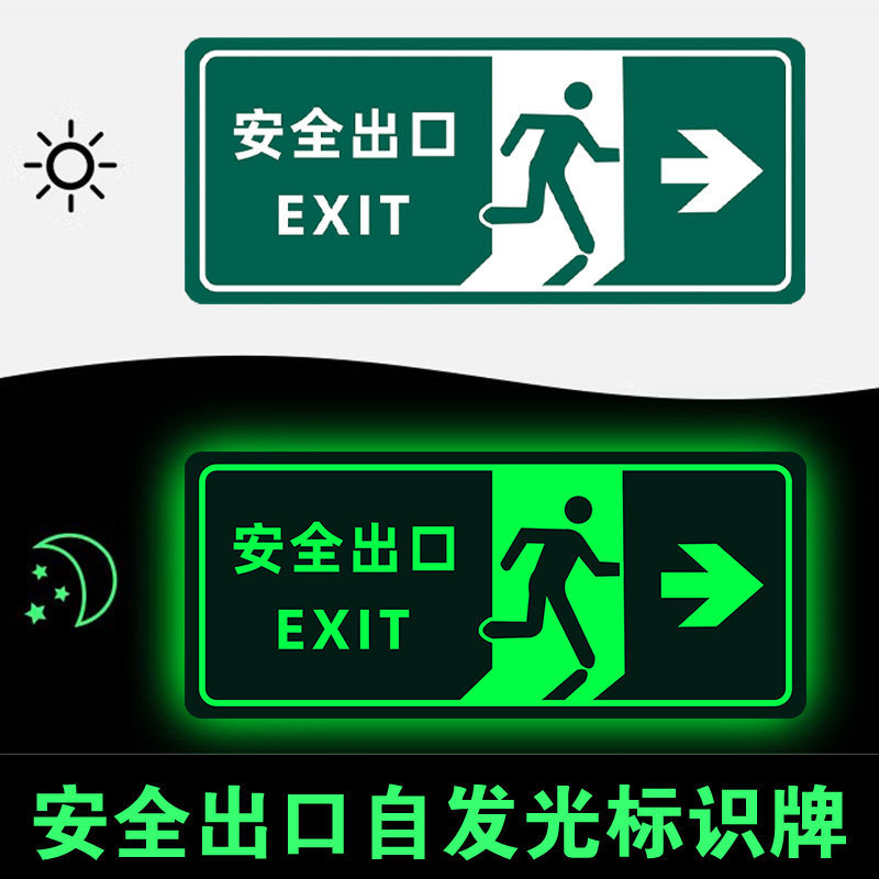 Luminous Safety Exit Signs Self-Luminous Signs อะคริลิคไฟสัญญาณไฟป้ายอพยพฉุกเฉิน Exit Safety บันไดป้