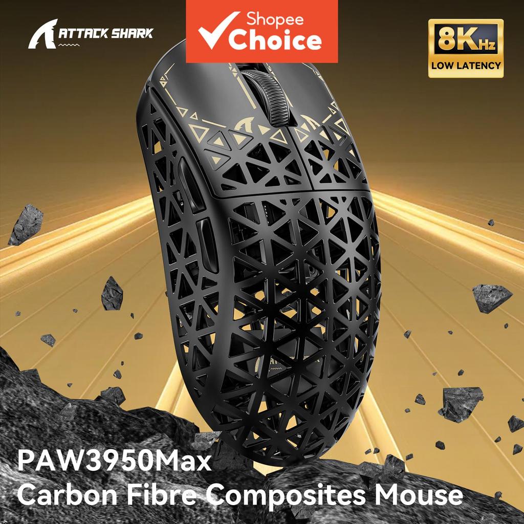 Attack Shark R5 เมาส์สําหรับเล่นเกมไร้สาย Ultra 42g คาร์บอนไฟเบอร์ PAW3950MAX เซ็นเซอร์ 8K ไร้สาย 42000DPI OMRON 100M สวิทช์ Nordic52840