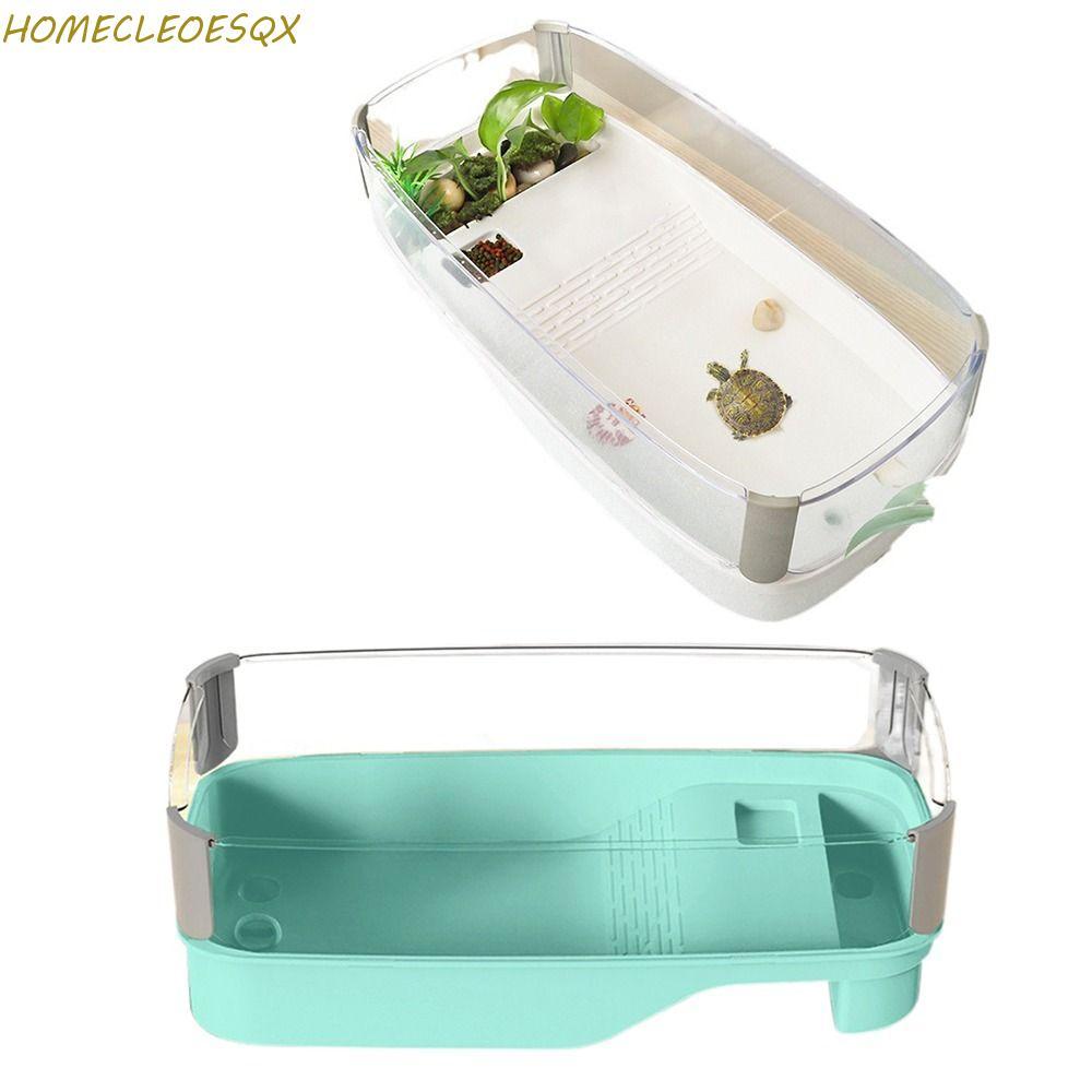 HOMECLEEOESQX Turtle Tank, Bask Platform Bottom Drain Turtle House, ทนทาน Multi-function Area รั้วสู