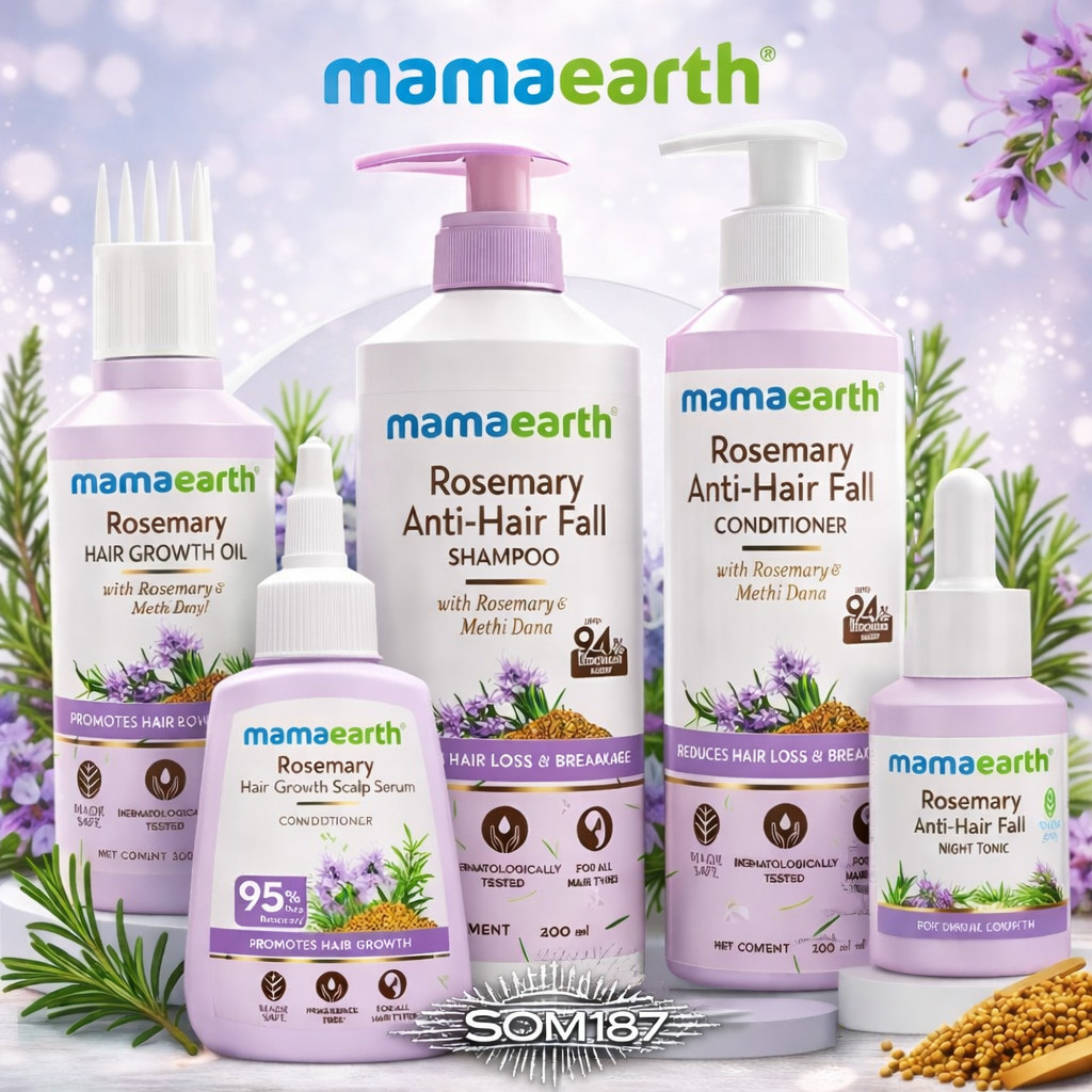 Mamaearth Rosemary ชุดบำรุงผมป้องกันผมร่วง ประกอบด้วย แชมพู ครีมนวด และน้ำมันบำรุงผม