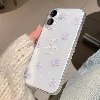 สำหรับIPhone 17 15 Air 11 16 13 12 14 Pro Max X XR XS 16 15 7 Plus SE เคสใสลายดอกไม้สีม่วง ม้า2026 น่ารัก