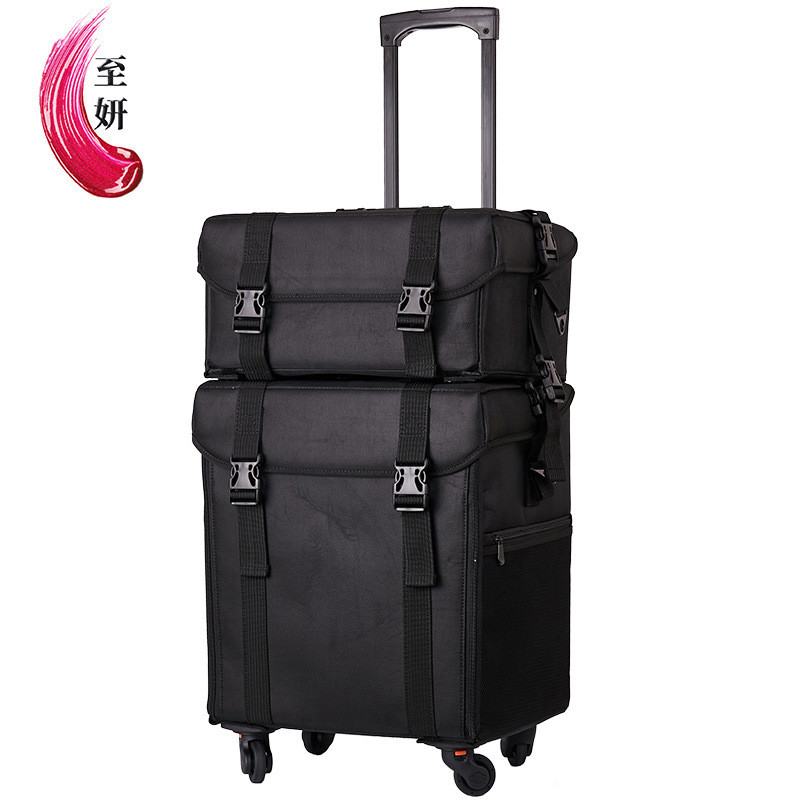 กรณีเครื่องสําอางขนาดใหญ่ผ้า Oxford แต่งหน้ารถเข็นเครื่องมือเย็บปักถักร้อยกล่องรูปแบบ Beauty Shop แล