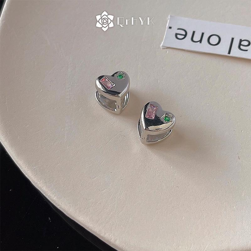 QrhYK การออกแบบอินเทรนด์Zircon Star Heart Studต่างหูผู้หญิงสาวแฟชั่นสไตล์เกาหลีต่างหูสองด้านฤดูใบไม้ผลิฤดูร้อนเครื่องประดับใหม่