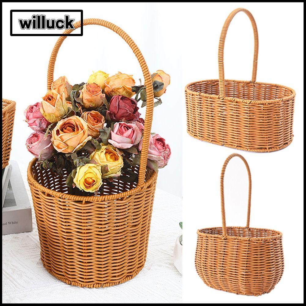 WILLUCK ตะกร้าหวาย.Hand-Woven Willow สำหรับจัดดอกไม้ และของขวัญตกแต่ง