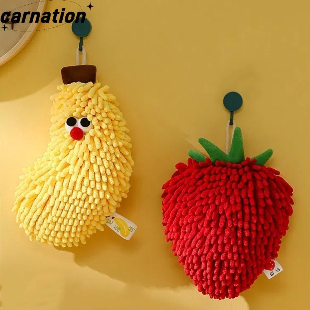 CARNATION Wipe Hand Towel, Quick Dry Strawberry Banana Wipe Handball, น่ารักพร้อมห่วงแขวนผ้าเช็ดมือไ