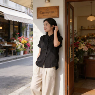 เสื้อเชิ้ตแขนสั้น ทรงคอจีน ทรงสวย สวมใส่สบาย