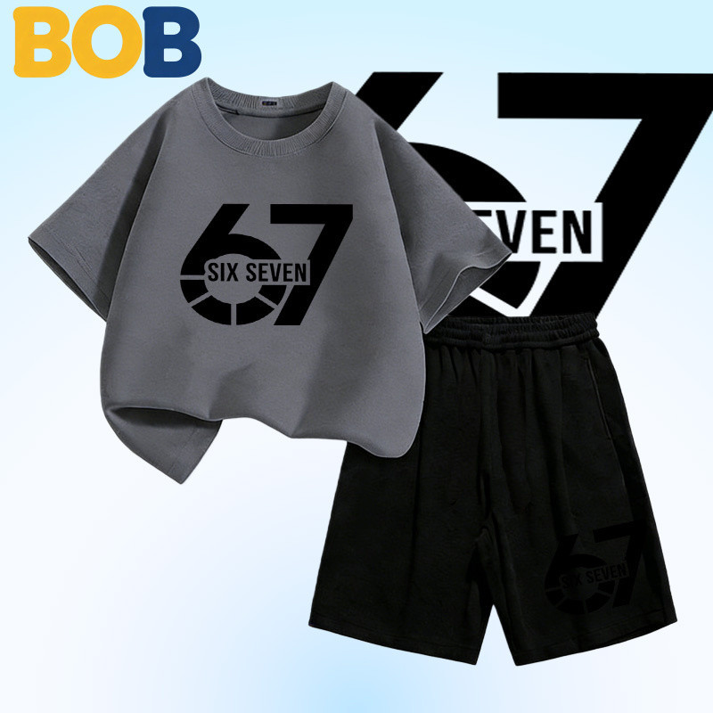 BOB [พร้อมส่ง] ชุดเด็กชาย kidsเสื้อยืดเด็ก67ลวดลายพิมพ์ เสื้อยืดเด็ก คอตตอน ชุดสูทเด็กผู้ชาย ชุดลำลอง 2ชิ้น แฟชั่น สำ#39