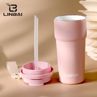 LINBAI 17OZ Ceramic Liner แก้วกาแฟสแตนเลสพร้อมฝาปิดกระติกน้ําสูญญากาศแก้วน้ําร้อนและเย็น - สีม่วง