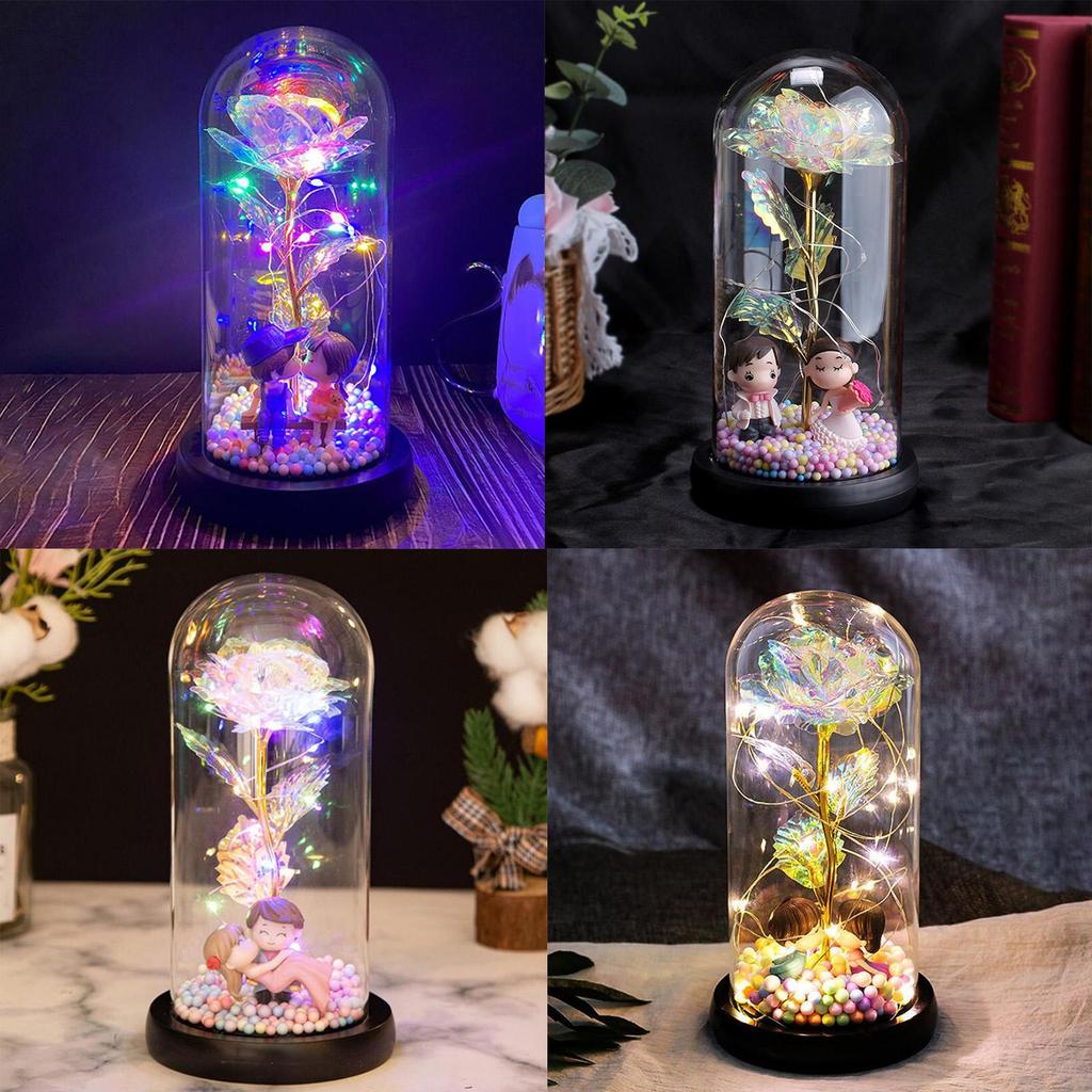 [Whgirld8] Forever Rose Flower Light LED ฟอยล์สีทอง Rose ในแก้วสําหรับวันวาเลนไทน์วันแม่ครบรอบวันเกิ