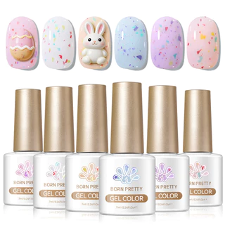 BORN PRETTY 6 ชิ้นครีมสีขาวสีชมพูสีฟ้าเจลเล็บชุดที่มีสีสัน UV เจลเล็บกึ่งถาวรเจลเคลือบเงาเล็บ