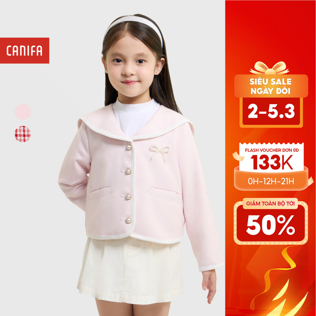 แคลิฟอร์เนีย เสื้อแจ็กเก็ตเด็กผู้หญิงคอปกบัวติดกระดุมลายโบว์น่ารัก 1OT25ค004