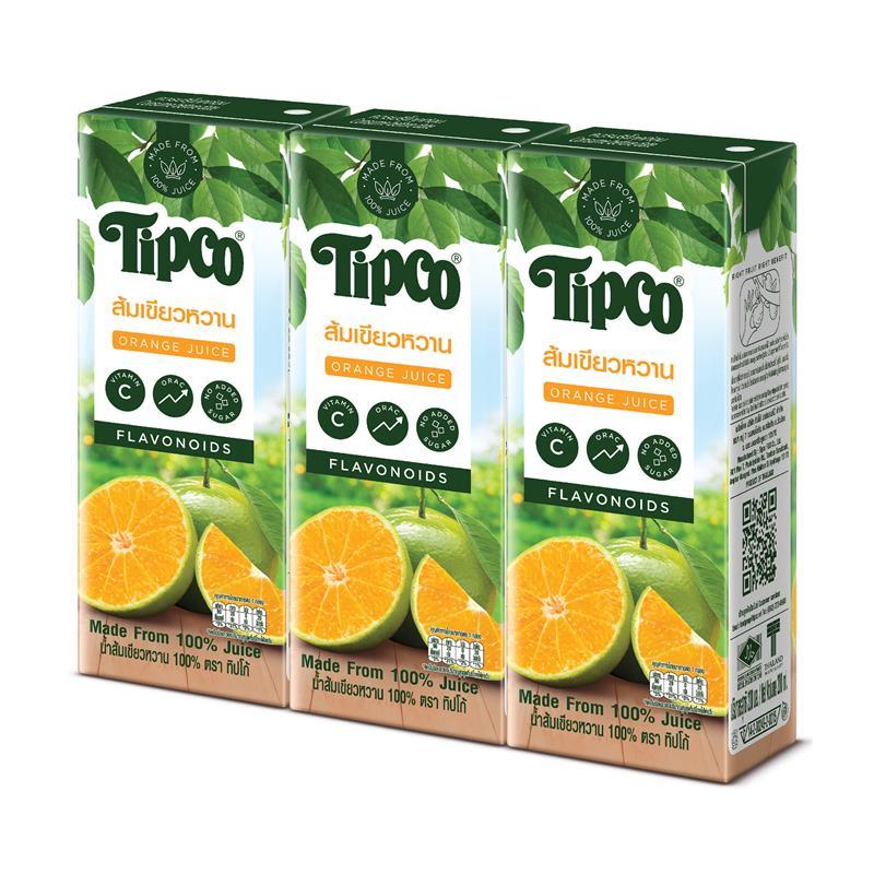 TIPCO น้ำส้มเขียวหวาน100% ขนาด200มล. (แพ็ค 3 กล่อง)