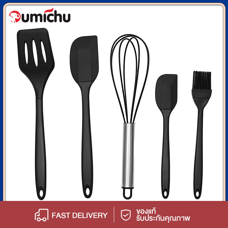 OMC ชุดอุปกรณ์ครัวซิลิโคน 5 ชิ้น ทนความร้อนสูง 230 องศา ไม่ขีดจิ๋วกระทะไม่ติด สีแดง/สีดำ
