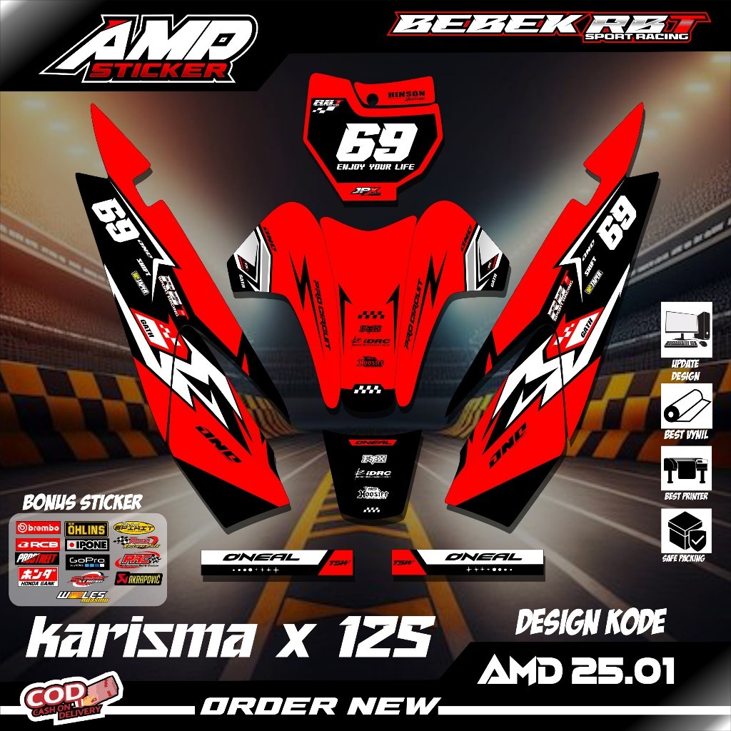 สติ๊กเกอร์ STRIPING RBT KARISMAX125 BEBEK MODIF SUPERMOTO YZ CRF KLX RBT ใหม่ล่าสุดมอเตอร์ TRABAS