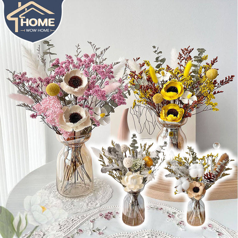 ดอกอ้อ DIY ช่อดอกไม้แห้ง เดซี่ เป็นธรรมชาติและสวยงาม สำหรับตกแต่งช่อ ของตกแต่งบ้าน （ไม่รวมแจกัน）