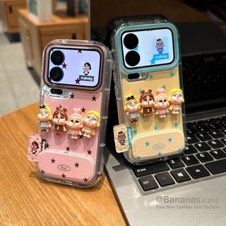 เด็กน่ารักเคสโทรศัพท์ + ขาตั้งสําหรับ iPhone 16 15 14 13 12 11 Pro Max X Xr Xs Max 7 8 Plus SE2020