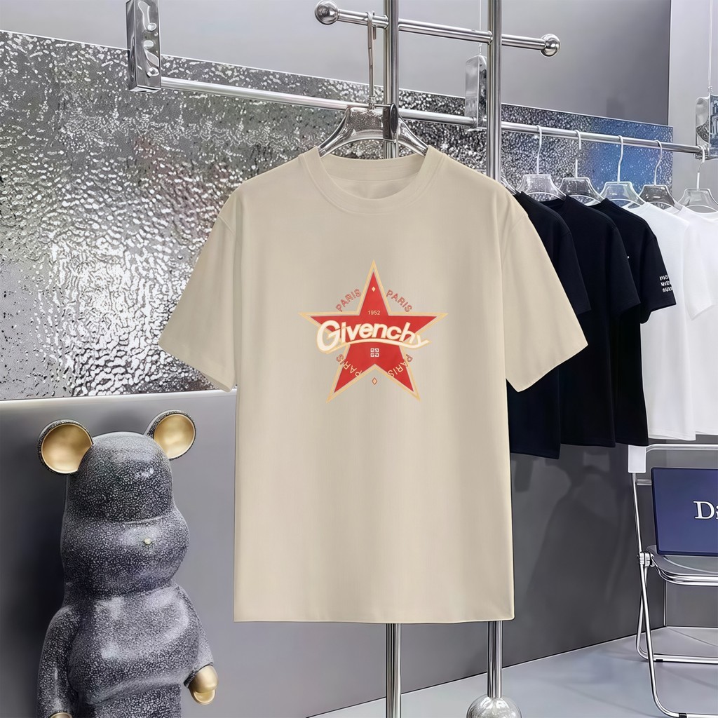 GIVENCHY/GIVENCHY 2026 ต้นฤดูใบไม้ผลิสไตล์ใหม่เสื้อยืดแขนสั้นชายหญิงคู่สไตล์ Slimmer ดูเกลียว Neckli