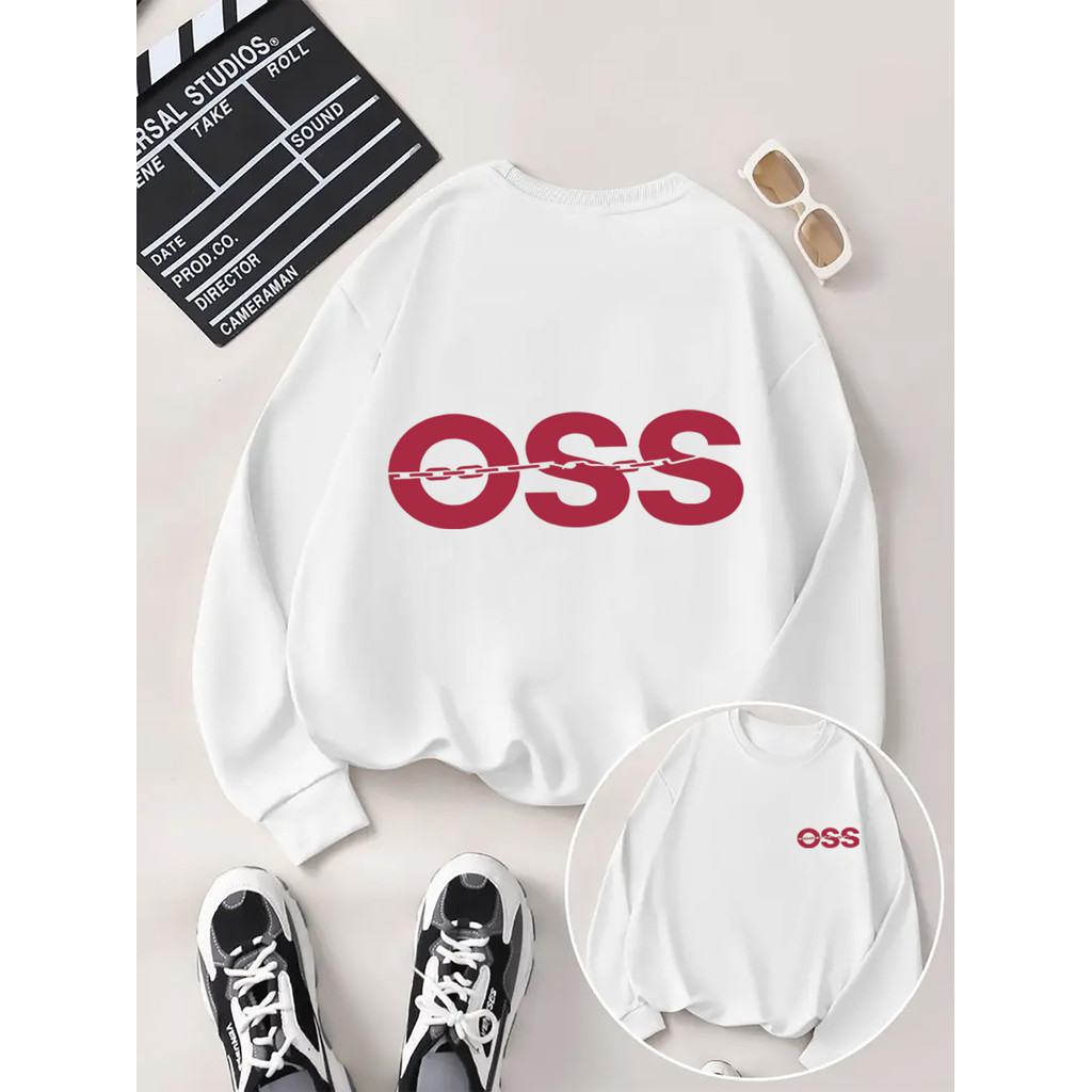เสื้อกันหนาวพิมพ์ OSS Letter สองหน้า รอบคอดูเก๋ มีสไตล์ เหมาะสำหรับฤดูหนาวของสุภาพสตรี