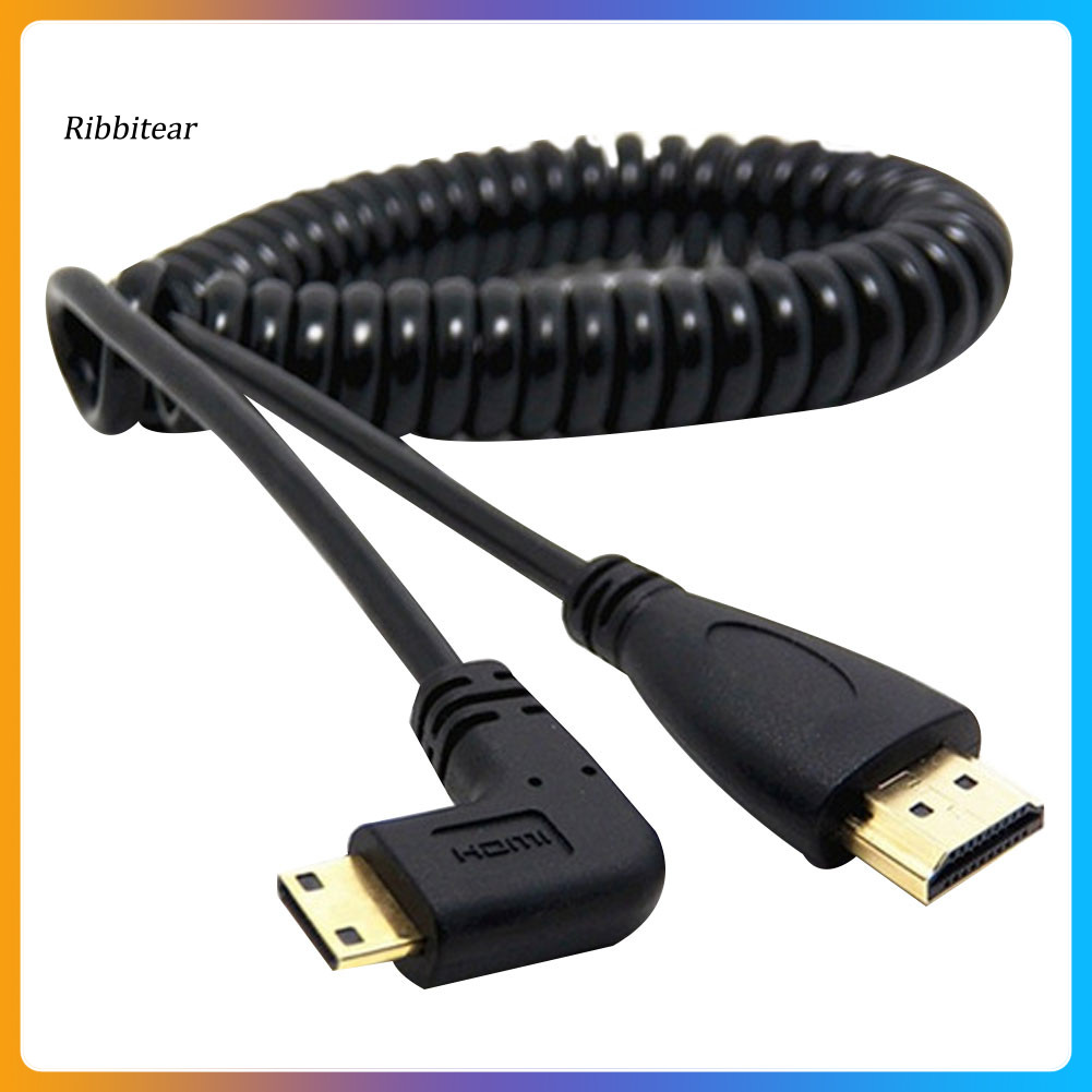 <Ribbitear> Mini HDMI เข้ากันได้กับ HDMI ชาย 90 องศามุมขวาอะแดปเตอร์สายสปริงสําหรับ SLR PC