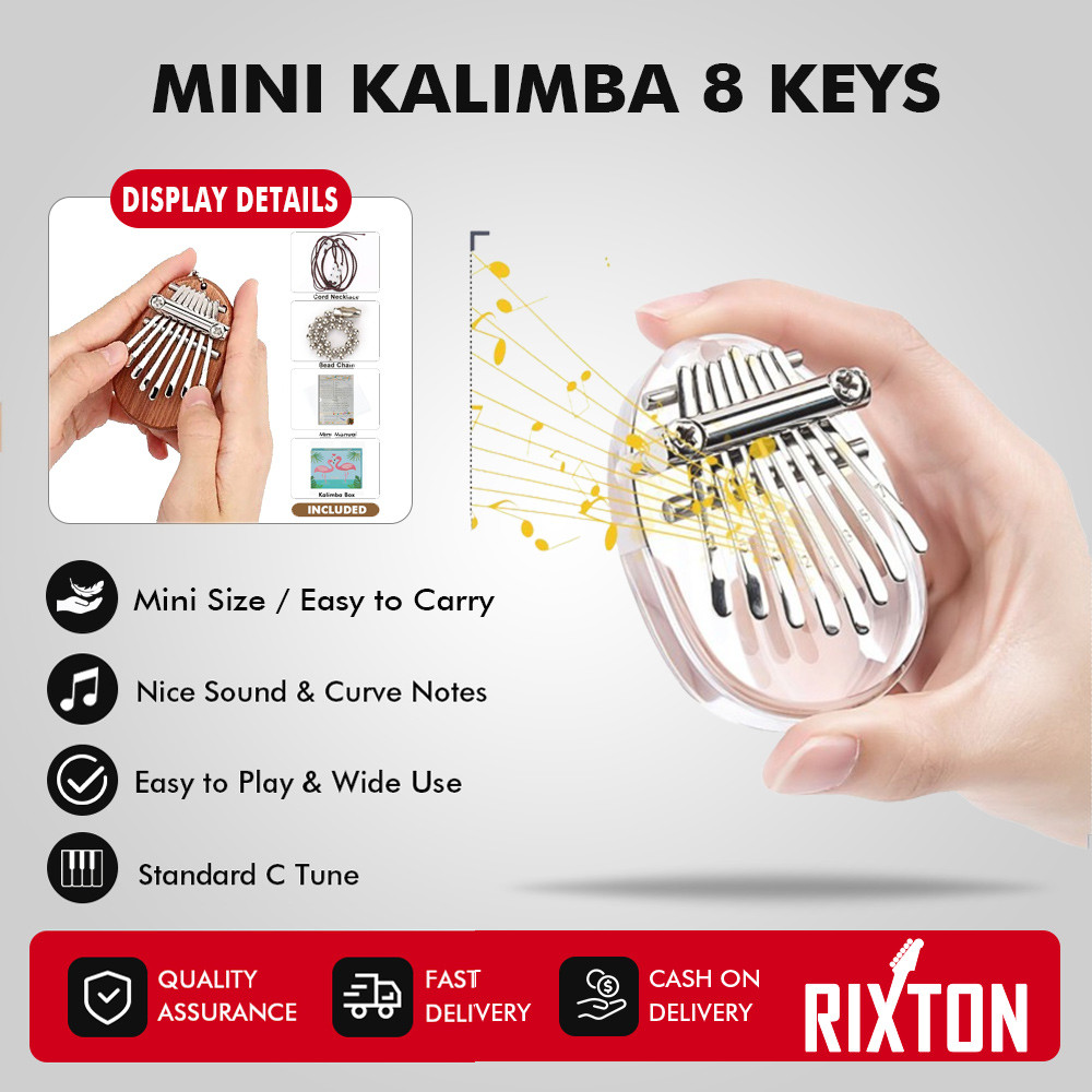 Rixton Compact 8-Key Mini Kalimba Thumb Piano พร้อมเชือกเส้นเล็ก - เปียโนนิ้วไม้แบบพกพาสําหรับผู้เริ