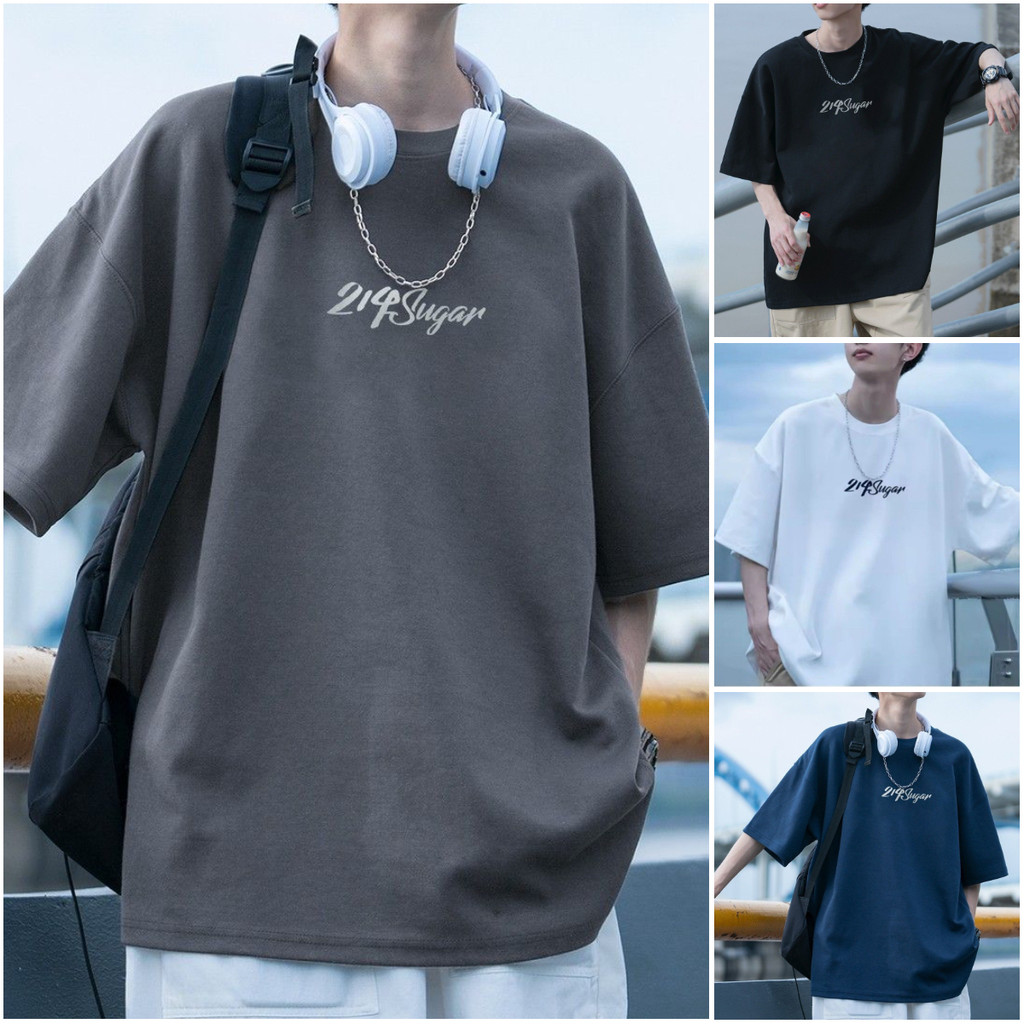 ม-6เอ็กแอล พลัสขนาดผู้ชายผ้าฝ้ายแท้แขนสั้นเสื้อยืดผู้ชายอเมริกันอินเทรนด์สไตล์ใหม่หลวมครึ่งแขนด้านบนกีฬาฤดูร้อนลําลองรอบคอแขนสั้นเสื้อยืด