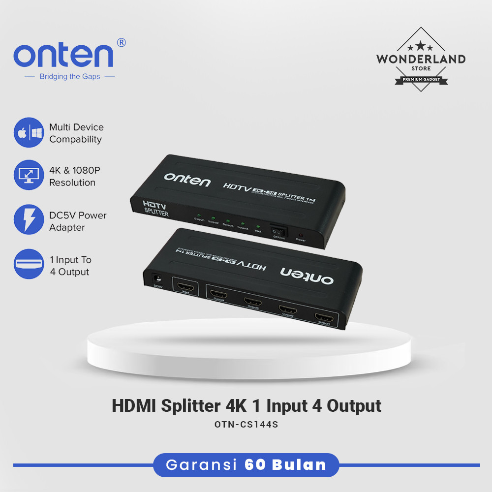 Onten HDMI Splitter 4K 1080P 1 Input 4 Output Multi Device Compabillity OTN-CS144S
