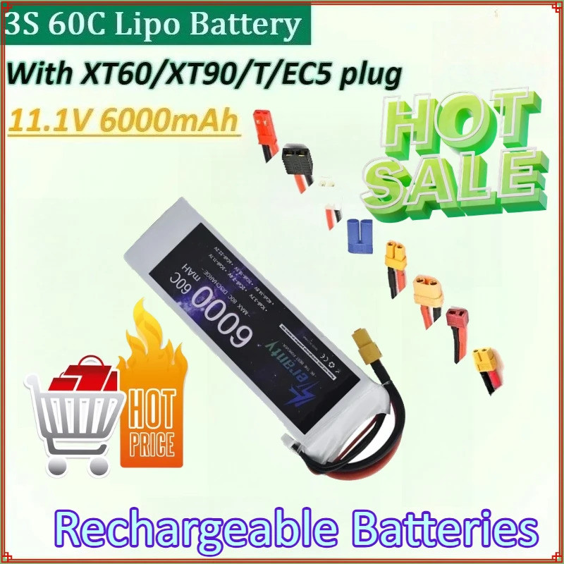 ใหม่ 3S 60C Lipo แบตเตอรี่ 11.1V 6000mAh สําหรับ Drone RC รถเฮลิคอปเตอร์ Quadcopter ถังเรือ Truggy แ