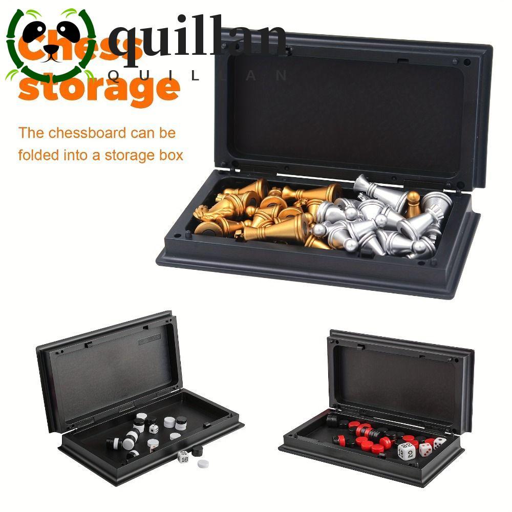 QUILLAN Mini Chess Set, Gold Silver Folding Design Magnetic Chess, International Chess Magnetic Piec