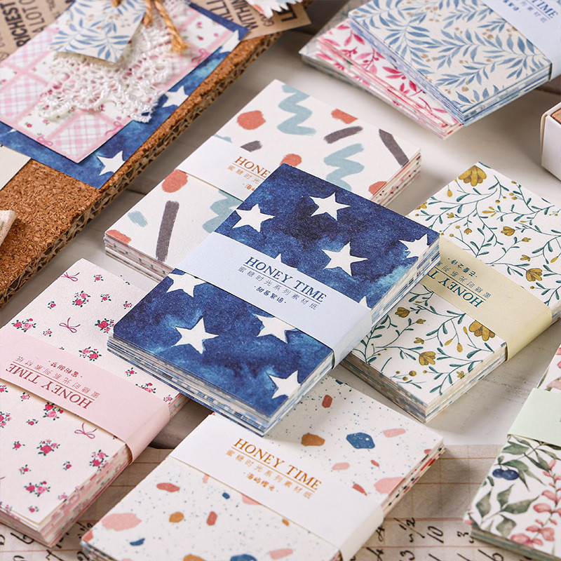 WEI 50 ชิ้น [Honey Time Series] กระดาษลายเขียนกระดาษวารสารพื้นหลังตกแต่ง Sticky Notes ใน Mint Blues Sweet Bitter ฤดูร้อนสําหรับ Scrapbooking