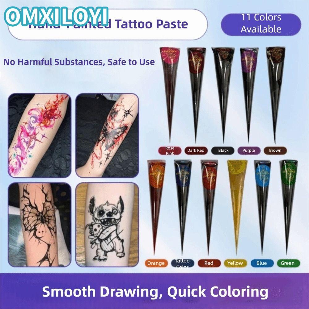 OMXILOYI Henna Paste Cone,ชั่วคราวสีดําสีน้ําตาล Henna Tattoo Cream, Mehndi Easy-To-Use กึ่งถาวร Meh