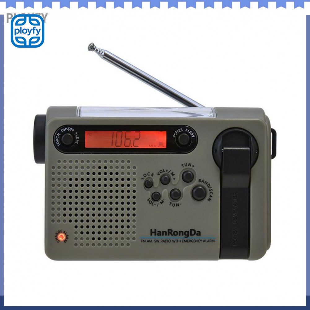 [Ready Stock] Ployfy วิทยุฉุกเฉินกลางแจ้งแบบพกพา AM FM SW พลังงานแสงอาทิตย์ Hand Crank พร้อมไฟฉาย LED 2000mAh แบตเตอรี่ SOS ALARM