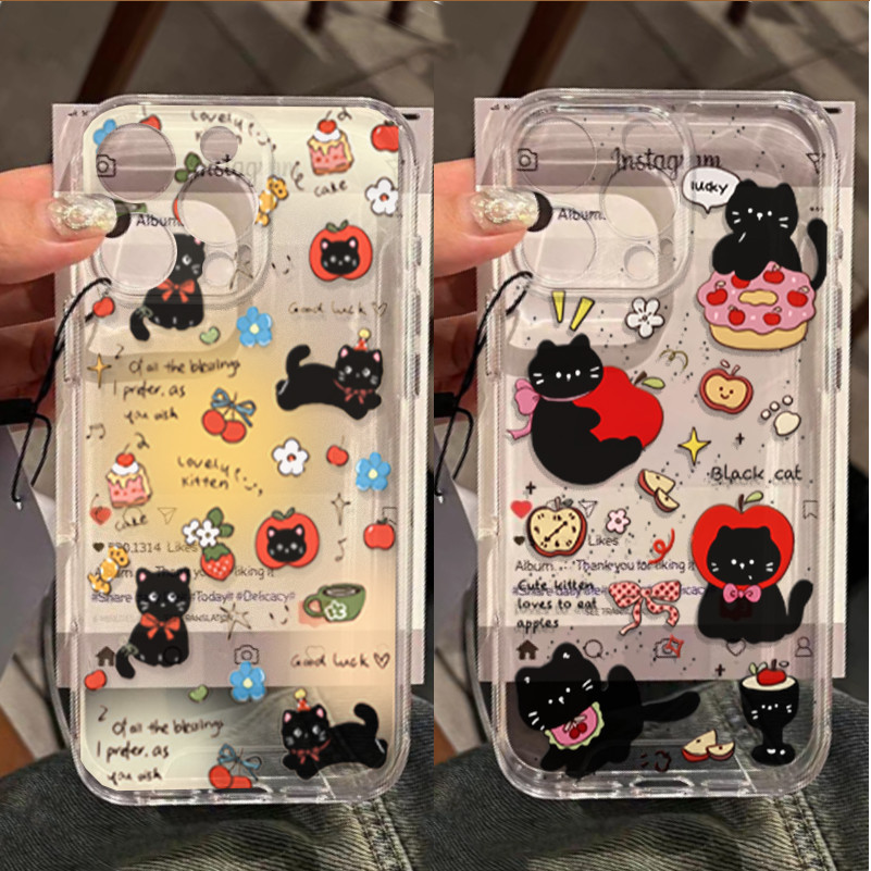 น่ารักการ์ตูนแมวดําเคสโทรศัพท์สําหรับOPPO A2 A3 A5 A6 PRO A6X A3X A5X A60 A18 A38 A79 Realme C71 C75