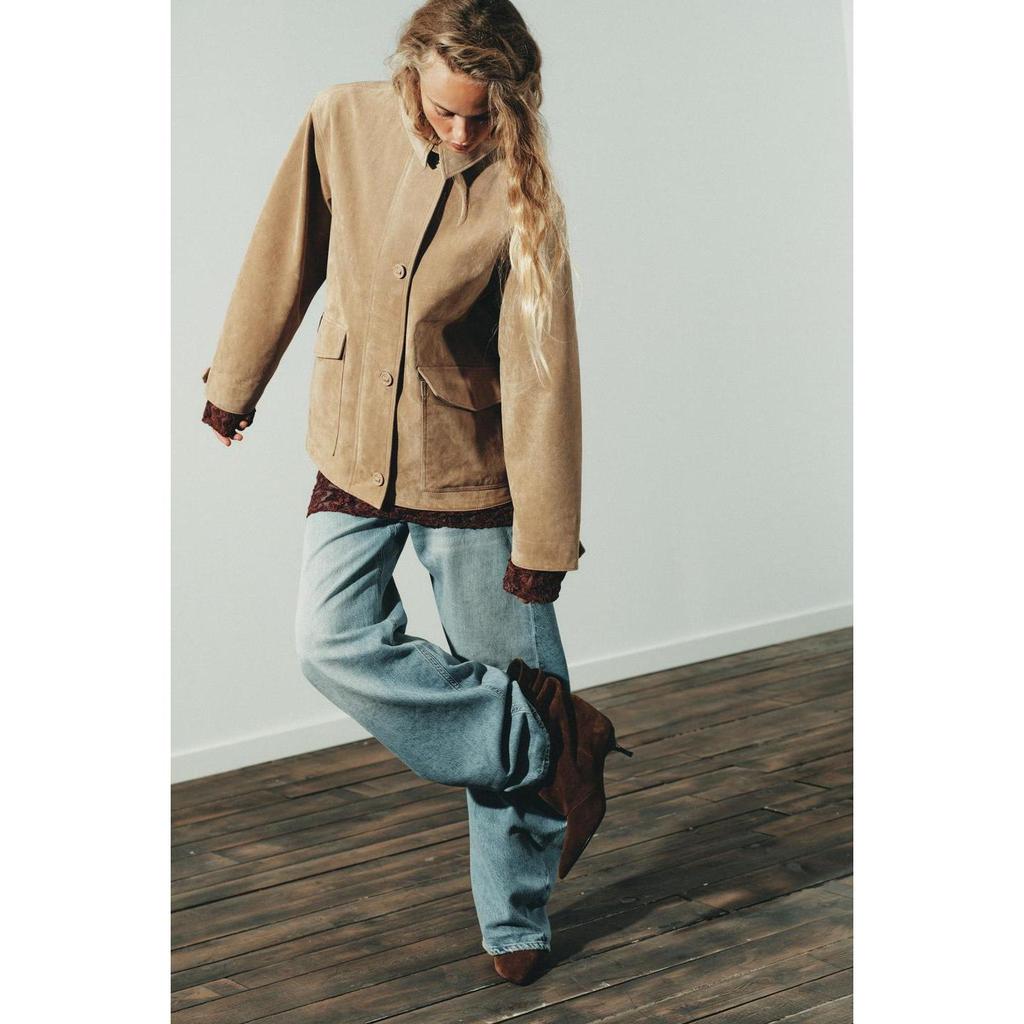 ZA Factory Shipment Breasted Closed Flap Pockets Suede Texture หนังแขนยาว Lap4341701