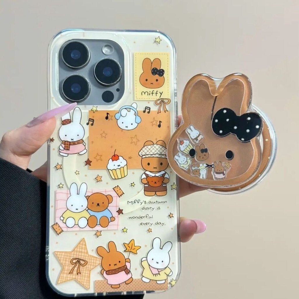 Maple Leaf Star Miffy Rabbit เหมาะสําหรับ Samsung s26ultra เคสโทรศัพท์ s25 + s23fe แม่เหล็ก s22 + s21 + เพลงเขย่า s24fe Sweet Cool a15a55 น่ารัก a16a17 Big Hole a26a56