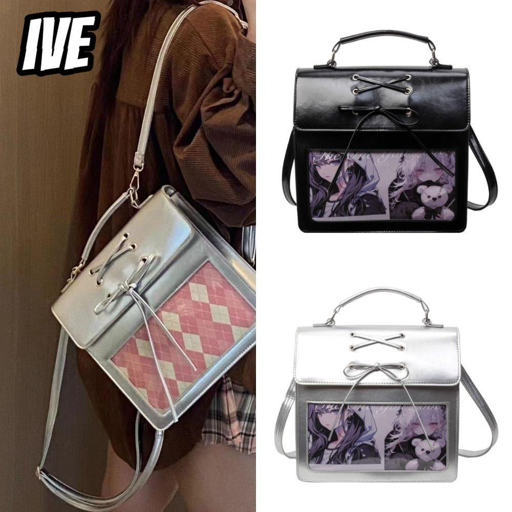 IVEYOUNG Ita Backpack, Silver Transparent Pocket Crossbody Bags, Sweet Large Capacity Harajuku Handb