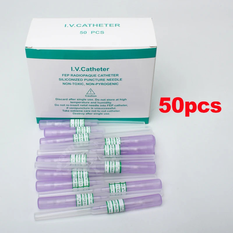 50pcs IV Cannula ปากกาประเภท Intravenous ฉีด Catheter 20G 22G 24G 26G สัตวแพทย์ผู้ผลิต